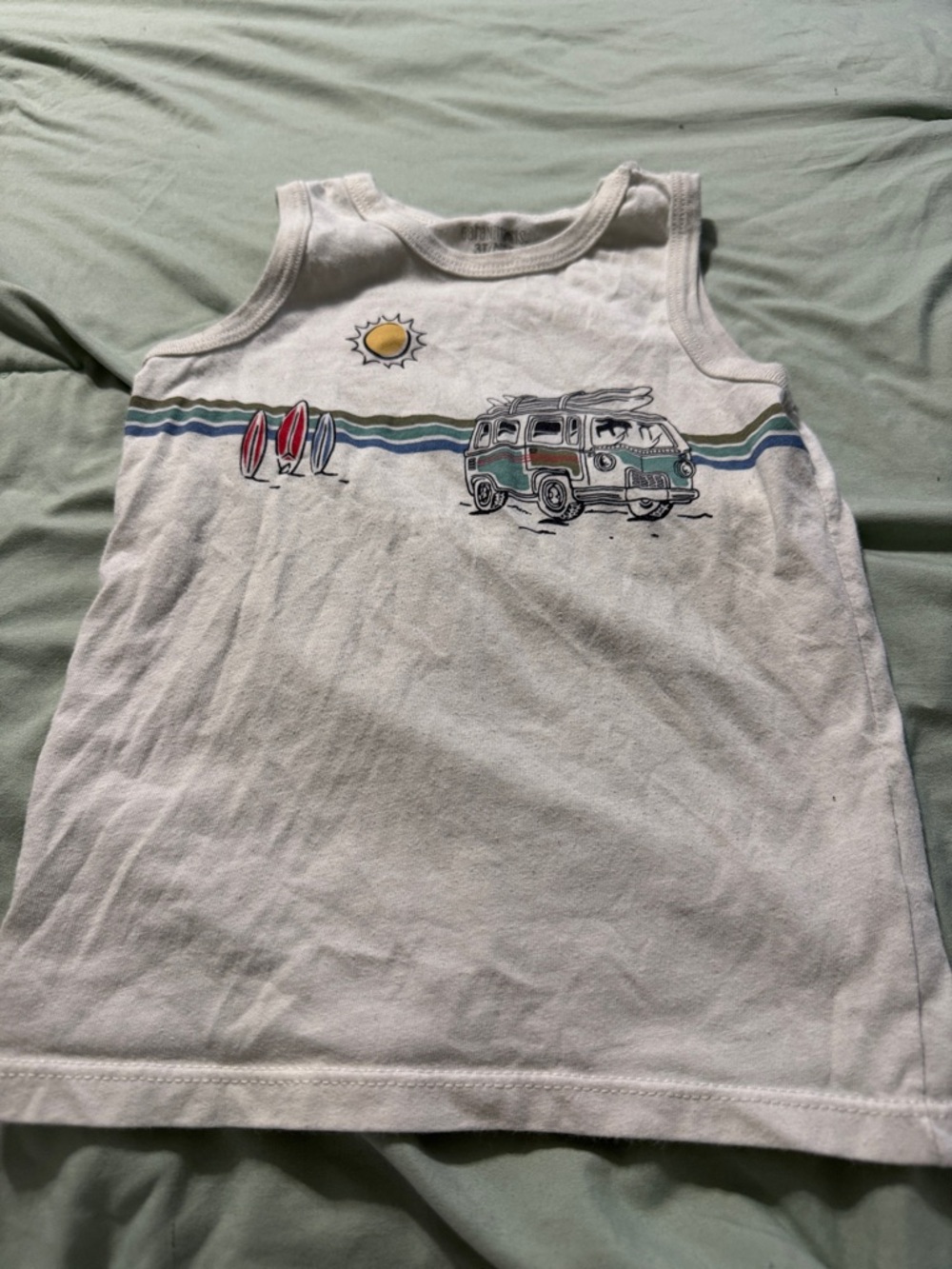 White Kids Tank Top with Surf Van Graphic